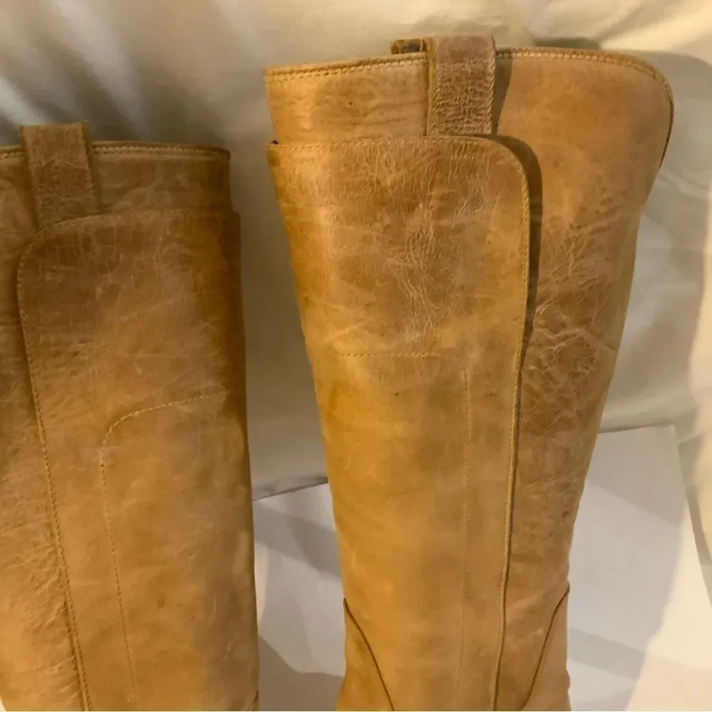 Frye Riding Boots Leather distressed Knee High Round Toe Brown US 6